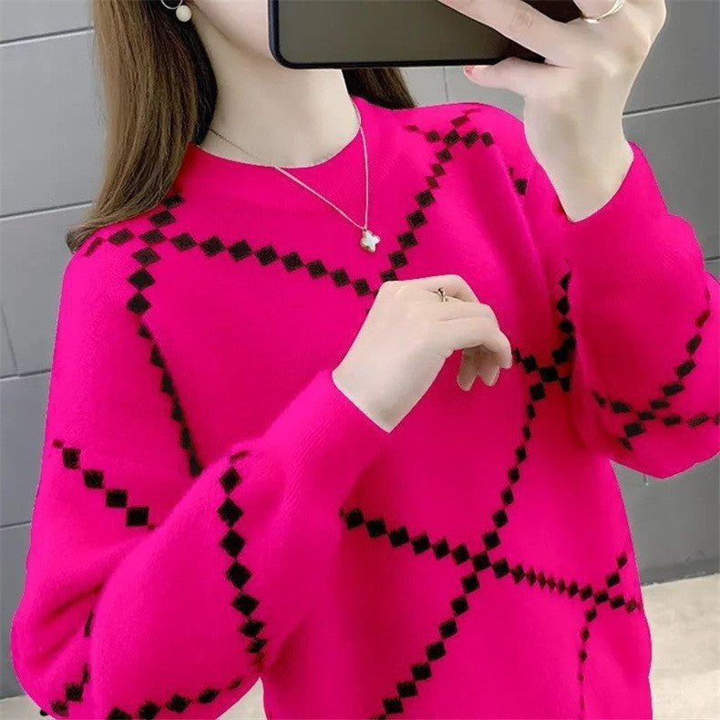 Western Style Loose-fitting Pullover Round-neck Knitted Bottoming Shirt Top