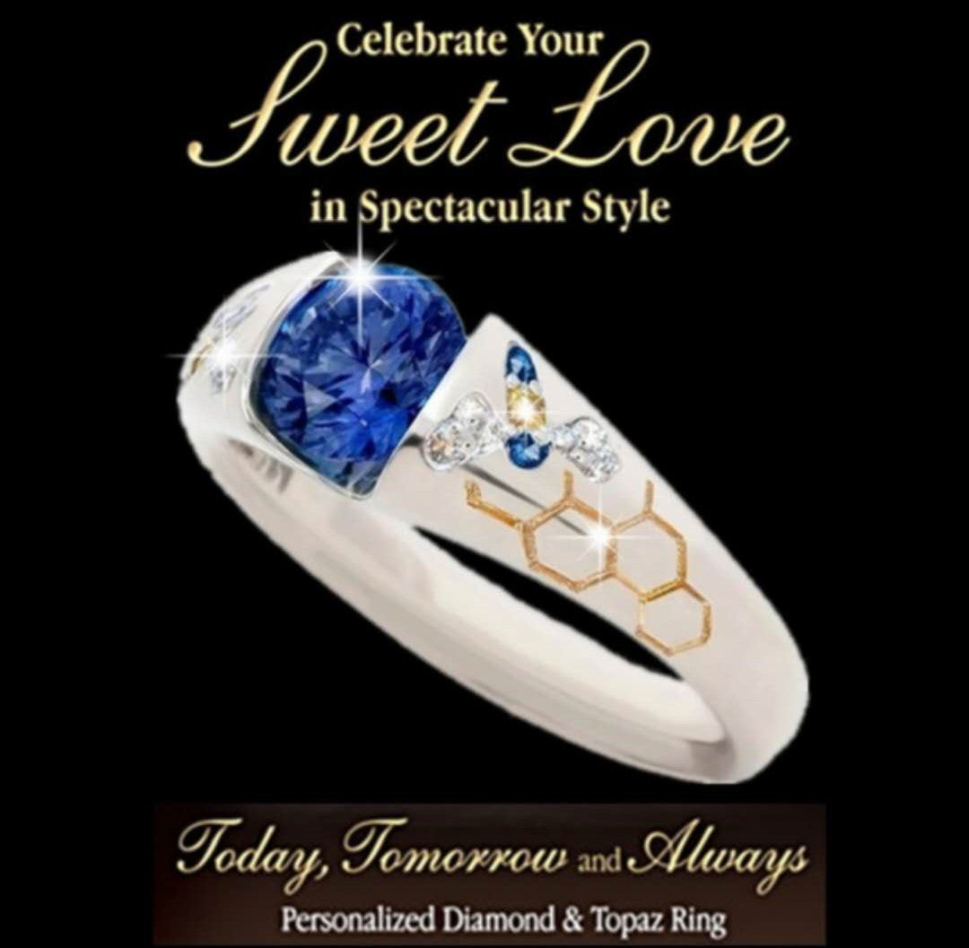 Blue Bee Honeycomb Inlaid Jewel Ring Simple