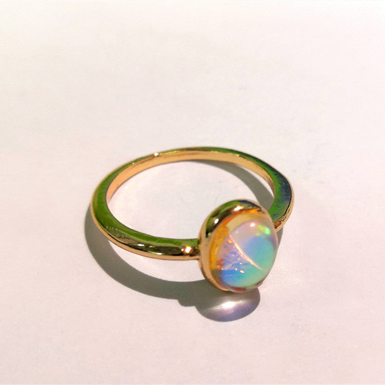 Zirconium-embedded Moonstone Gold Ring