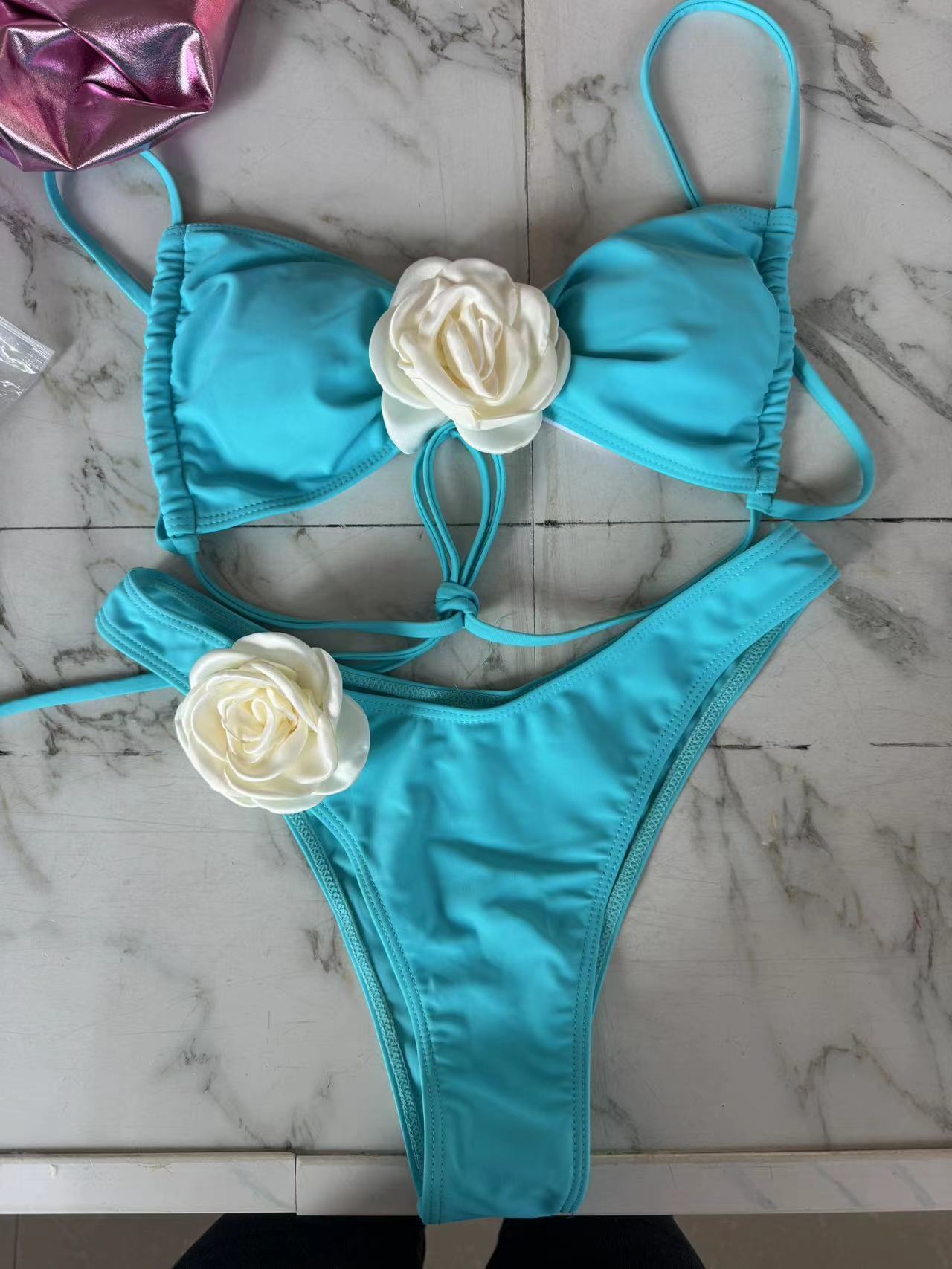 Women's Tube Top 3D Flower Bra Briefs