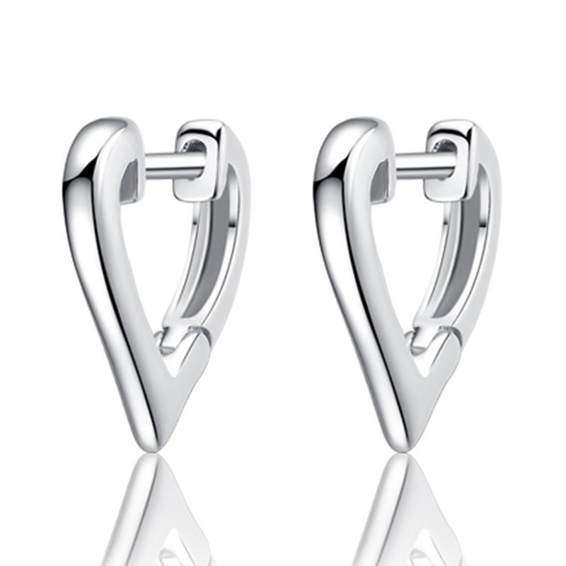 Graceful And Fashionable V-shaped Heart-shaped Silver-plated Earrings