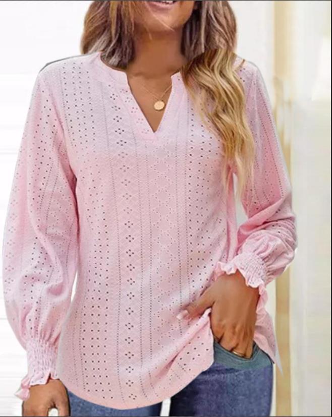 Summer New Ladies T-shirt Hollow-out Waist Ruffle Sleeve Casual Top