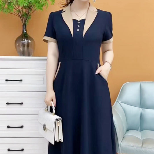 Plus Size Short Sleeve Mid-length Dress
