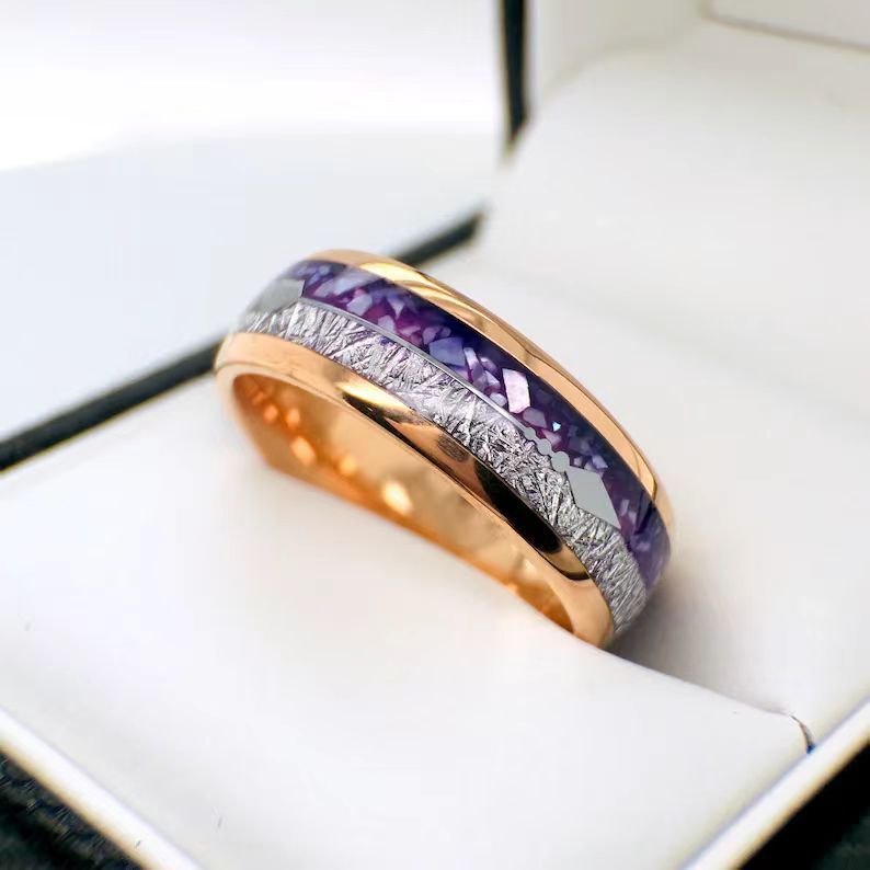 Rose Gold Amethyst Gradient Stitching Bright Gold Arrow Ring