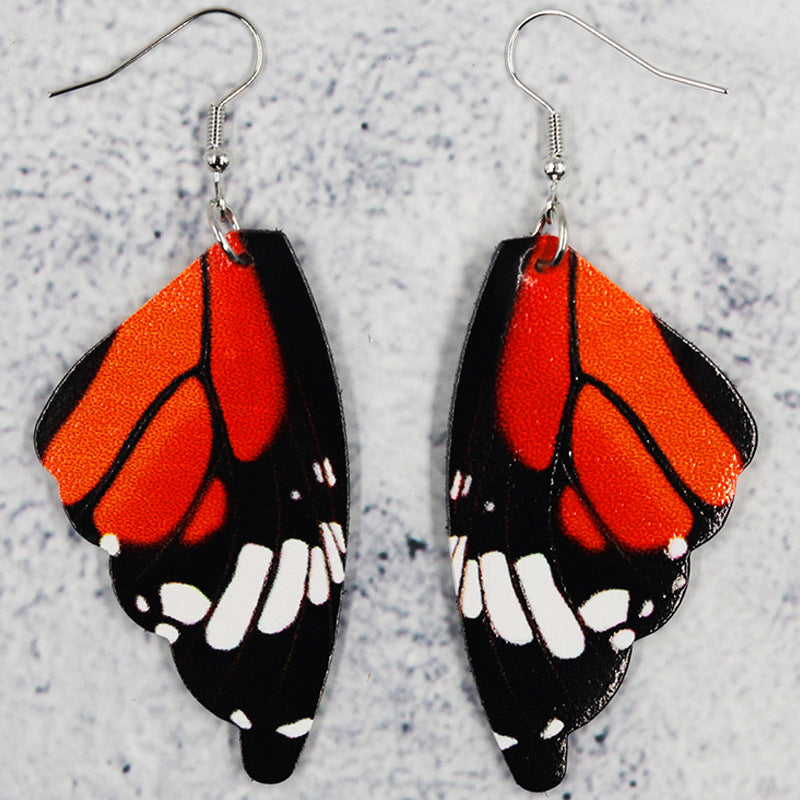 Butterfly Leather Earrings Bionic Wings Pattern Symmetrical Duplex Printing