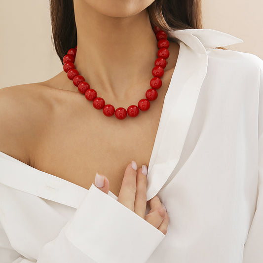 Fashion Geometry Pattern Round Beads Colorful Stringed Pearls Necklace For Women