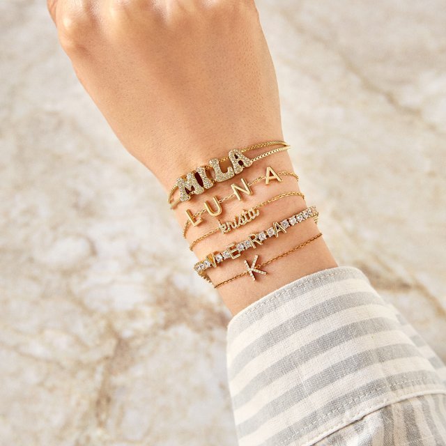 European And American Style Fashion English 26 Letters Inlaid Zircon Gold DIY Bracelet