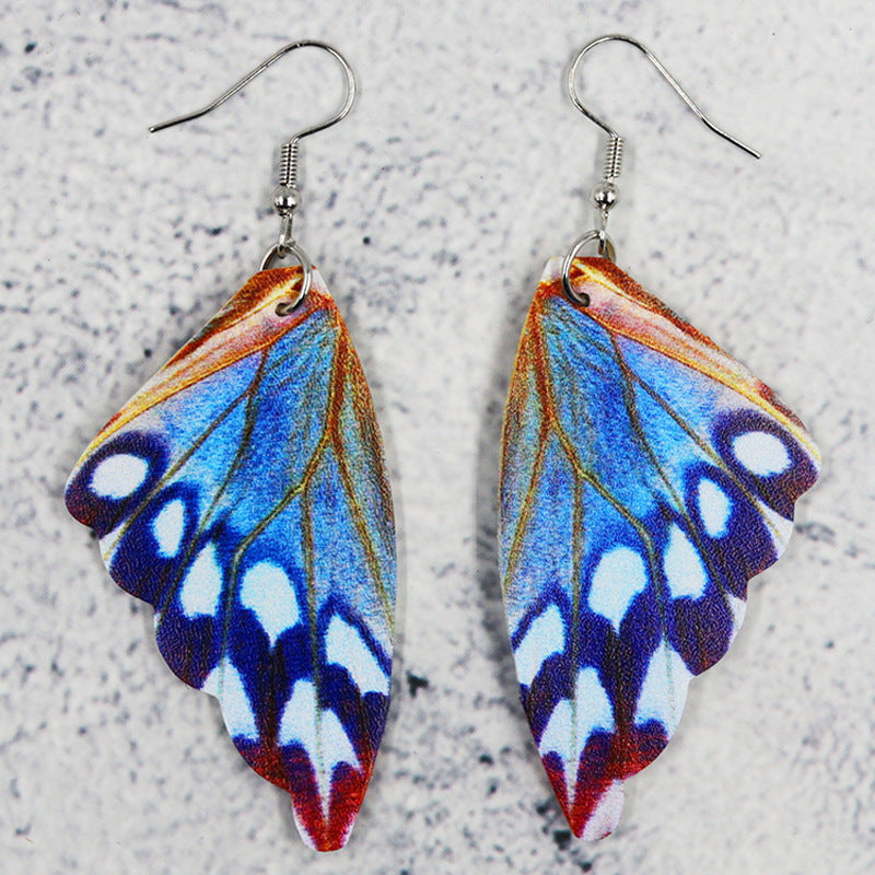 Butterfly Leather Earrings Bionic Wings Pattern Symmetrical Duplex Printing