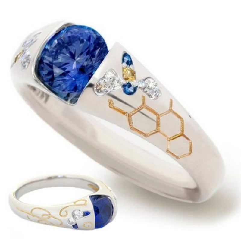 Blue Bee Honeycomb Inlaid Jewel Ring Simple