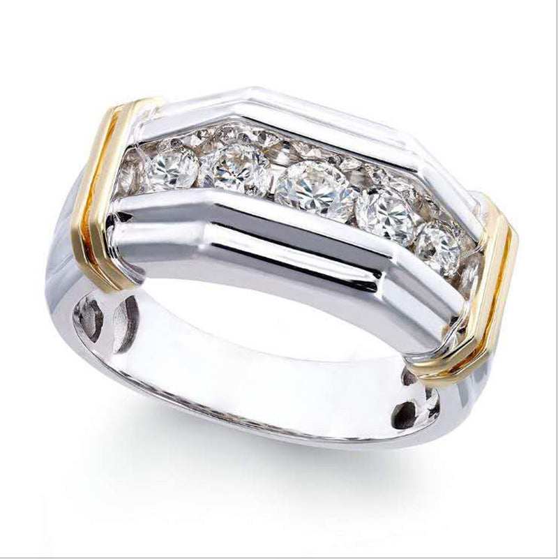 European And American Style Fashion Two-tone Ring Micro-inlaid