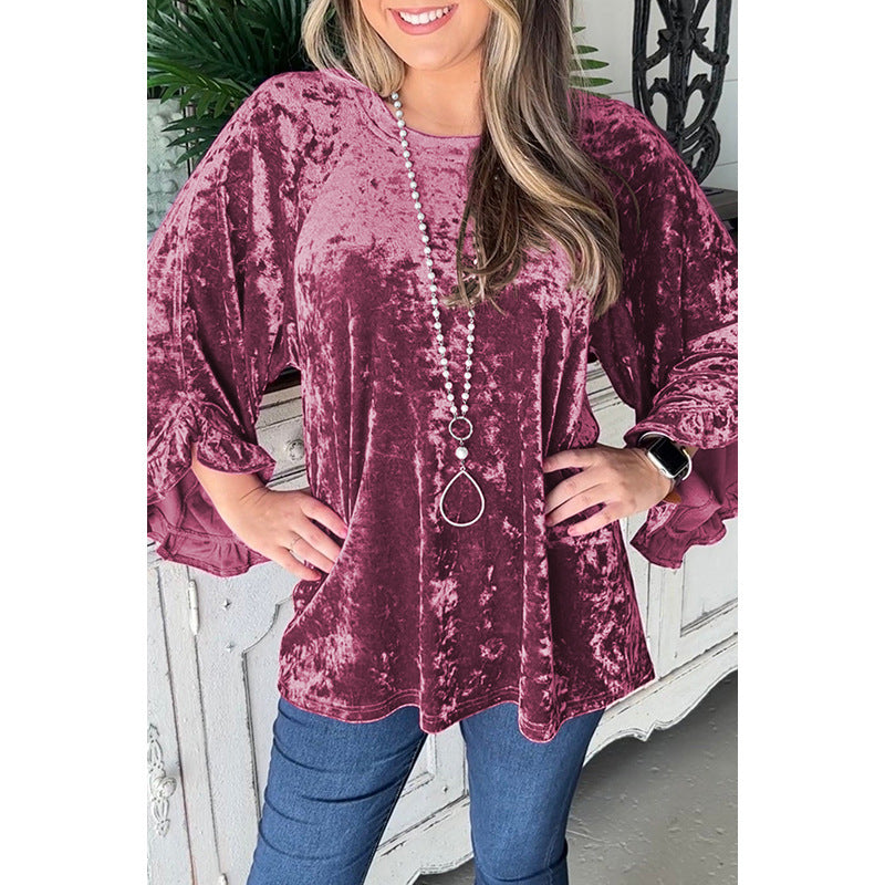 Solid Color Loose Long Sleeves Top For Women